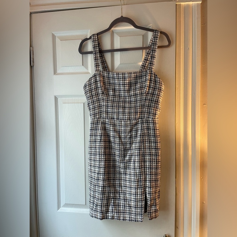 Abercrombie & Fitch Blue, White, and Cream Plaid Sheath Mini Dress
